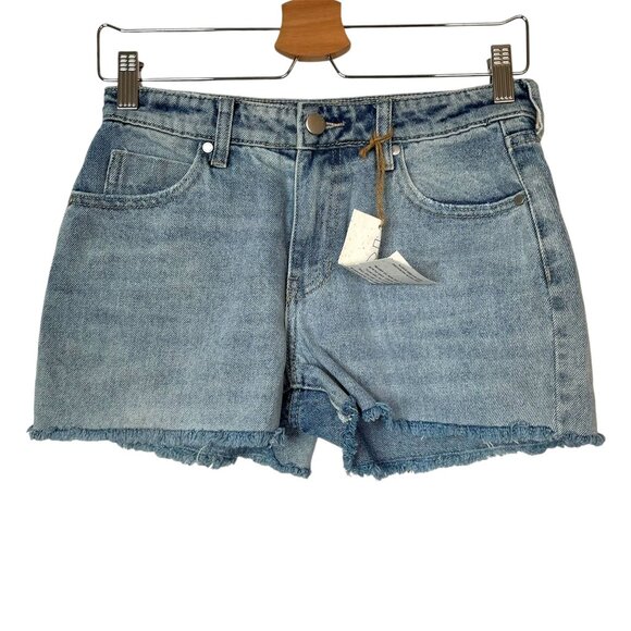 PTCL Womens Light Wash Denim Mid Rise Cut Off Fray Hem Jean Shorts 24 - Picture 1 of 13